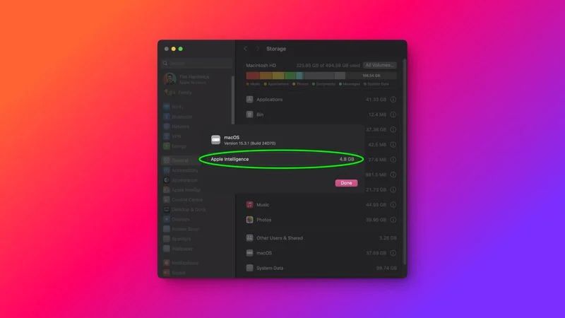 macOS 15.4 Beta 2 隐藏 Apple 智能存储信息，苹果称最多占用 7GB